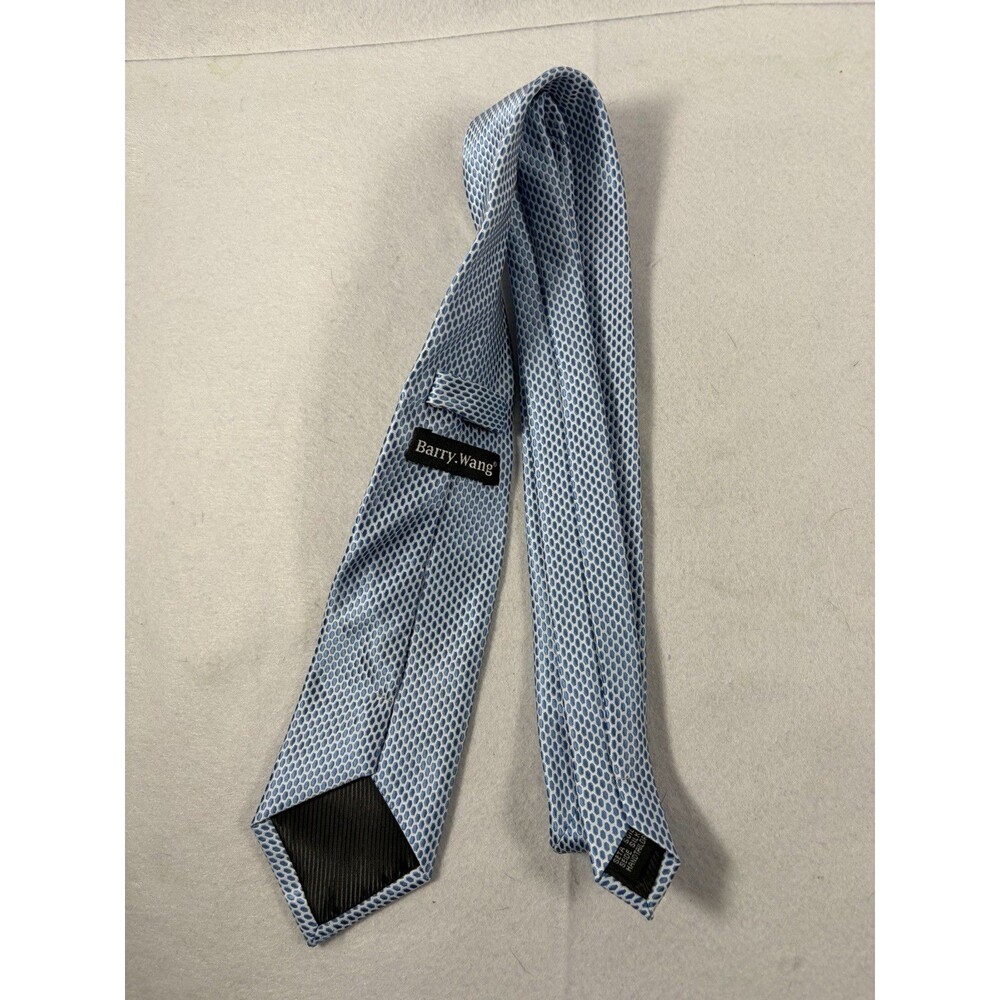 Barry Wang Men's Neck Tie 100% Silk  Blue And White Pattern